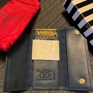 Valentino Dark Blue Leather Key Holder with Gold Accents. Brand new.